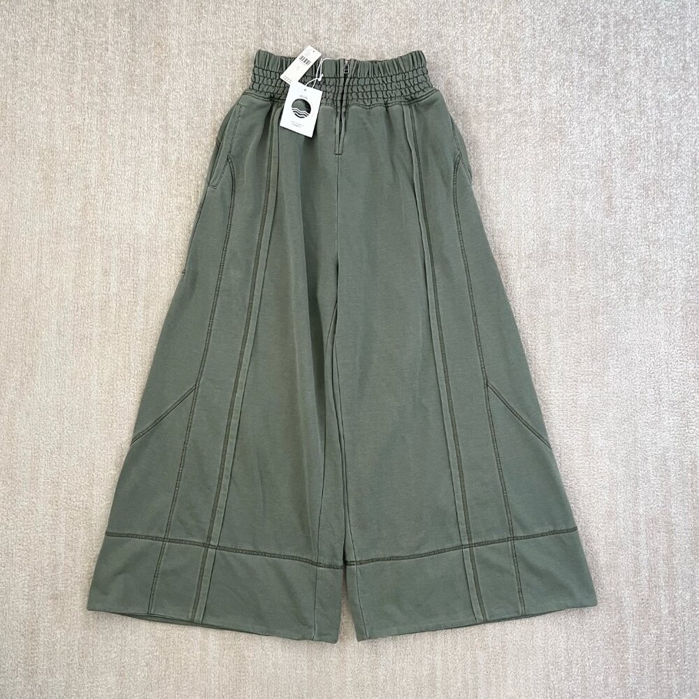 NWT Anthropologie Daily Practice Bank Shot Wide Leg Joggers Pants S Green
